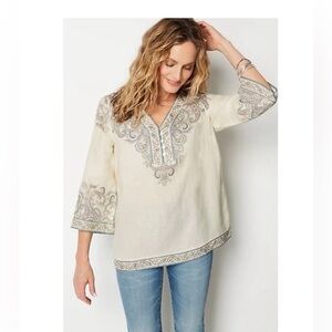 J. Jill LoveLinen Paisley Top size XS Cottagecore prairie bohemian wide sleeve